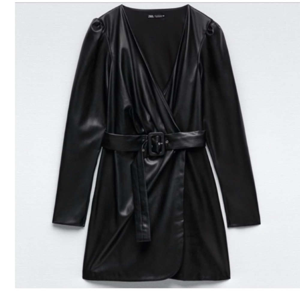 COPY - ZARA black faux leather wrap mini dress